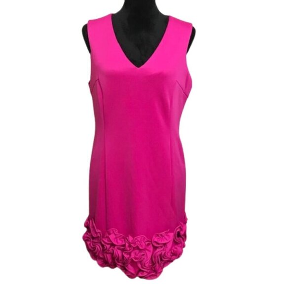 NWT Women's Donna Ricco Ruffle-Hem Sheath Mini Dress Fuchsia Size 14 - Picture 2 of 15